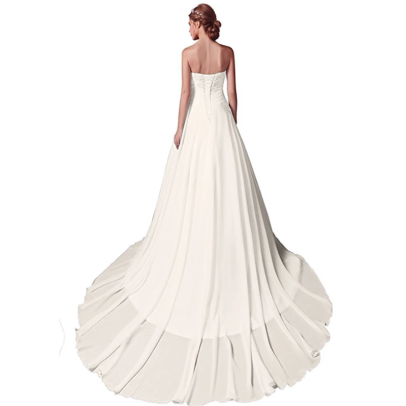 Eenvoudige A-lijn Chiffon Trouwjurken Sweetheart Hals Applicaties Kralen 2019 Strand Vestidos De Novia Voor Zomer Bruiloft