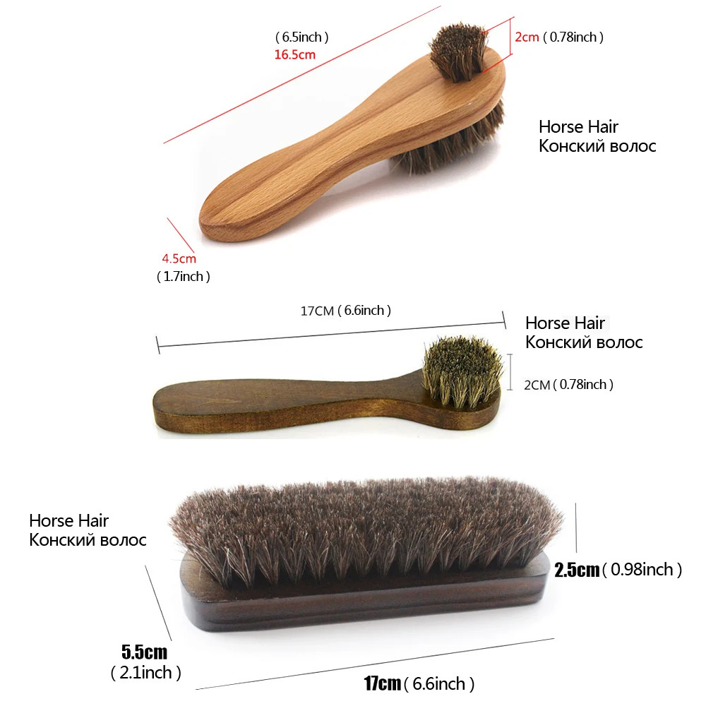 6 Pcs Set Horse Hair Pig Bristle Shoe Brush , Oil Polish Tool, Scrub Suede Fur, Clear Leather Shoes Ash