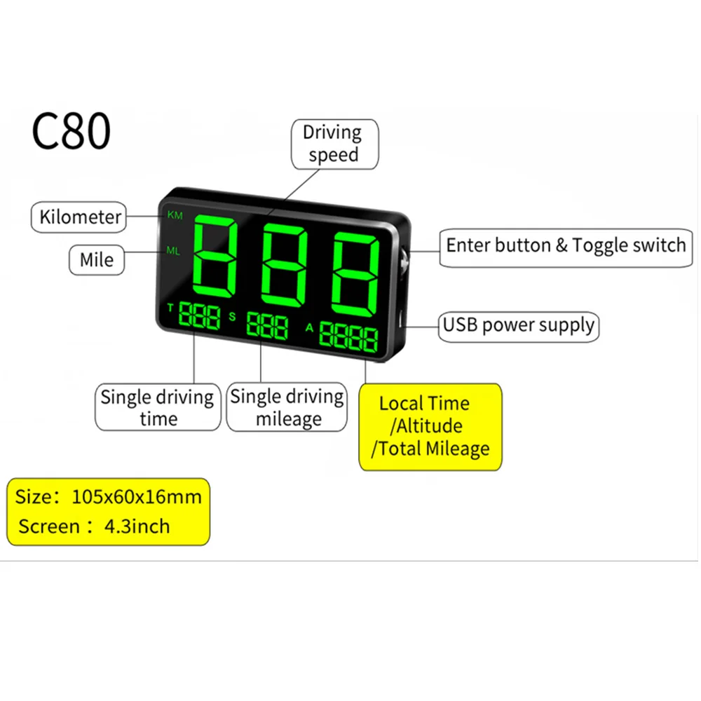 Kingneed C80 C90 Gps Snelheidsmeter Hud Display Auto Hud Met Overspeed Alarm Rijden Tijd Motorfiets Fiets Digitale Kilometerteller