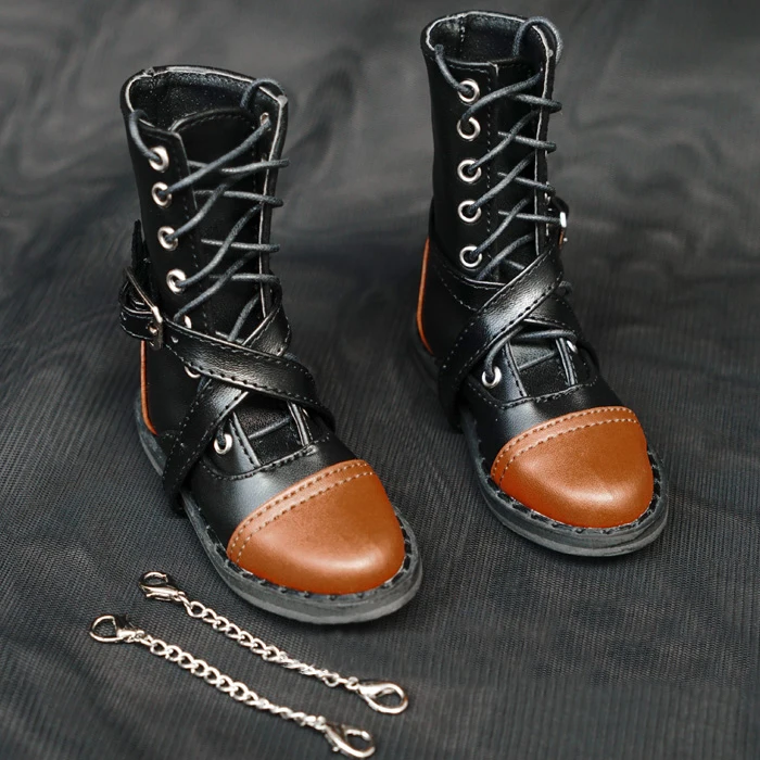 D01-P111 children handmade toy 1/3 1/4 Doll Accessories BJD/SD doll shoes Cross buckle black strap military boots 1 pair