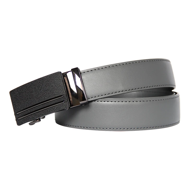 Ceinture en cuir de vache gris à boucle automatique pour homme, marque de luxe populaire, largeur 3.5