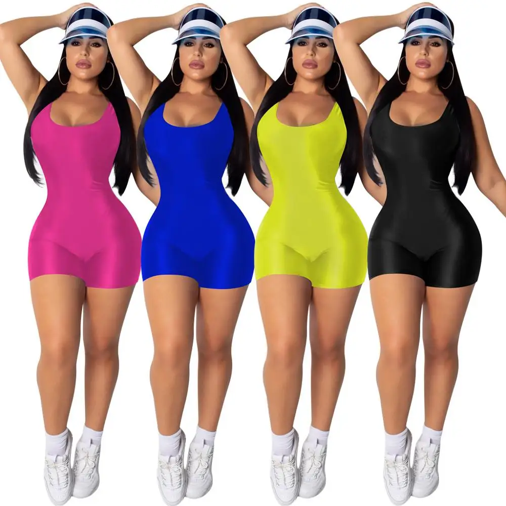 

BKLD Women Rompers 2024 Summer Women Sleeveless Solid Bodycon Playsuit One-piece Clubwear Jumpsuit Shorts Romper Women Clothing