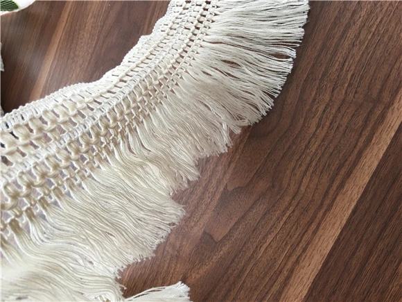 3Yards 10cm/12cm/14cm Beige Long Tassel Trim Dangling Curtain Lace Sewing Craft Material Z1224