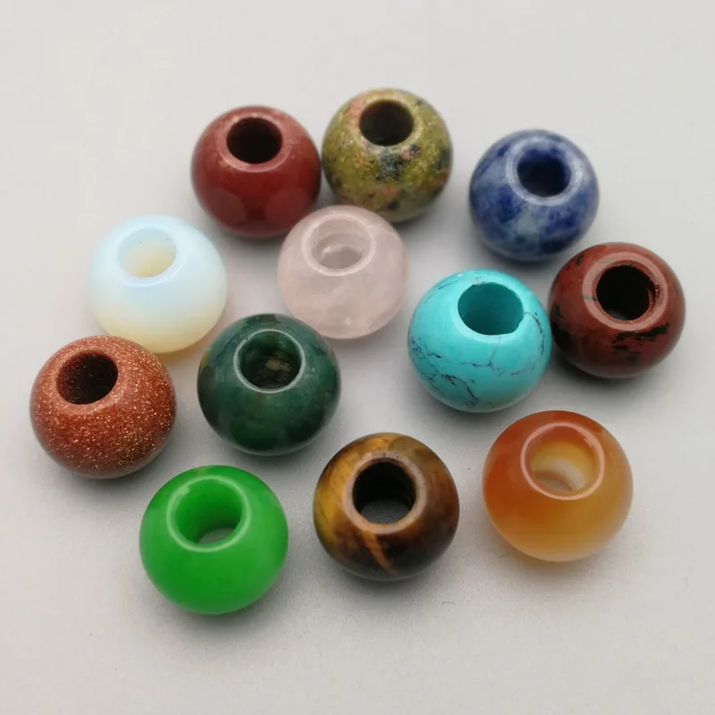 

Fashion natural stone 14mm mixed big hole beads for Jewelry making charm 24pcs for bracelet Earrings accessories Free shipping