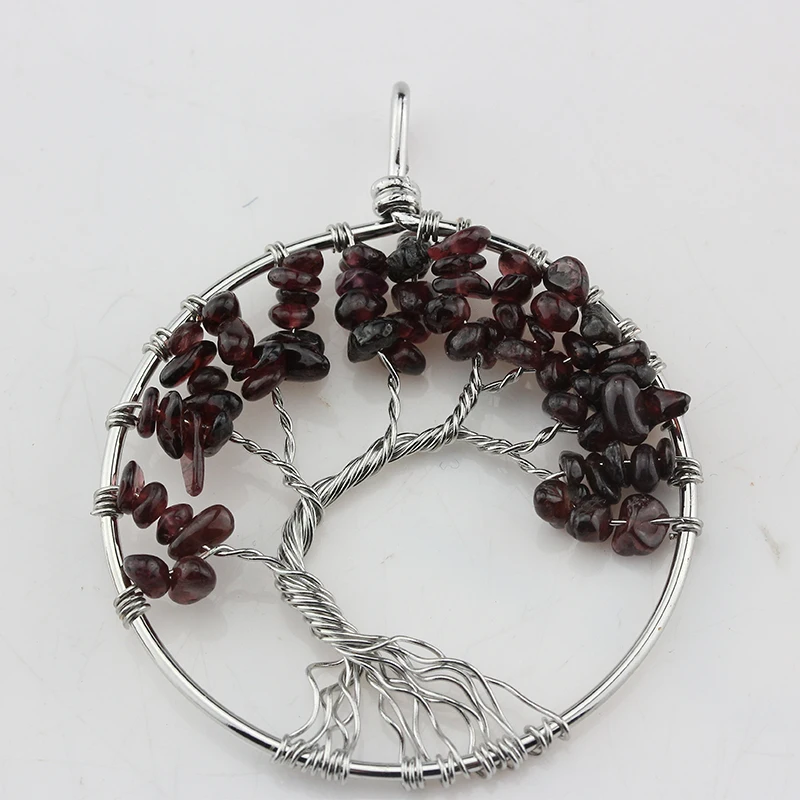 New Tree of Life Necklace Pendant Natural Stone Chip Beads pendulum Handmade Wire Wrap Clear Crystal Women Healing Reiki Jewelry