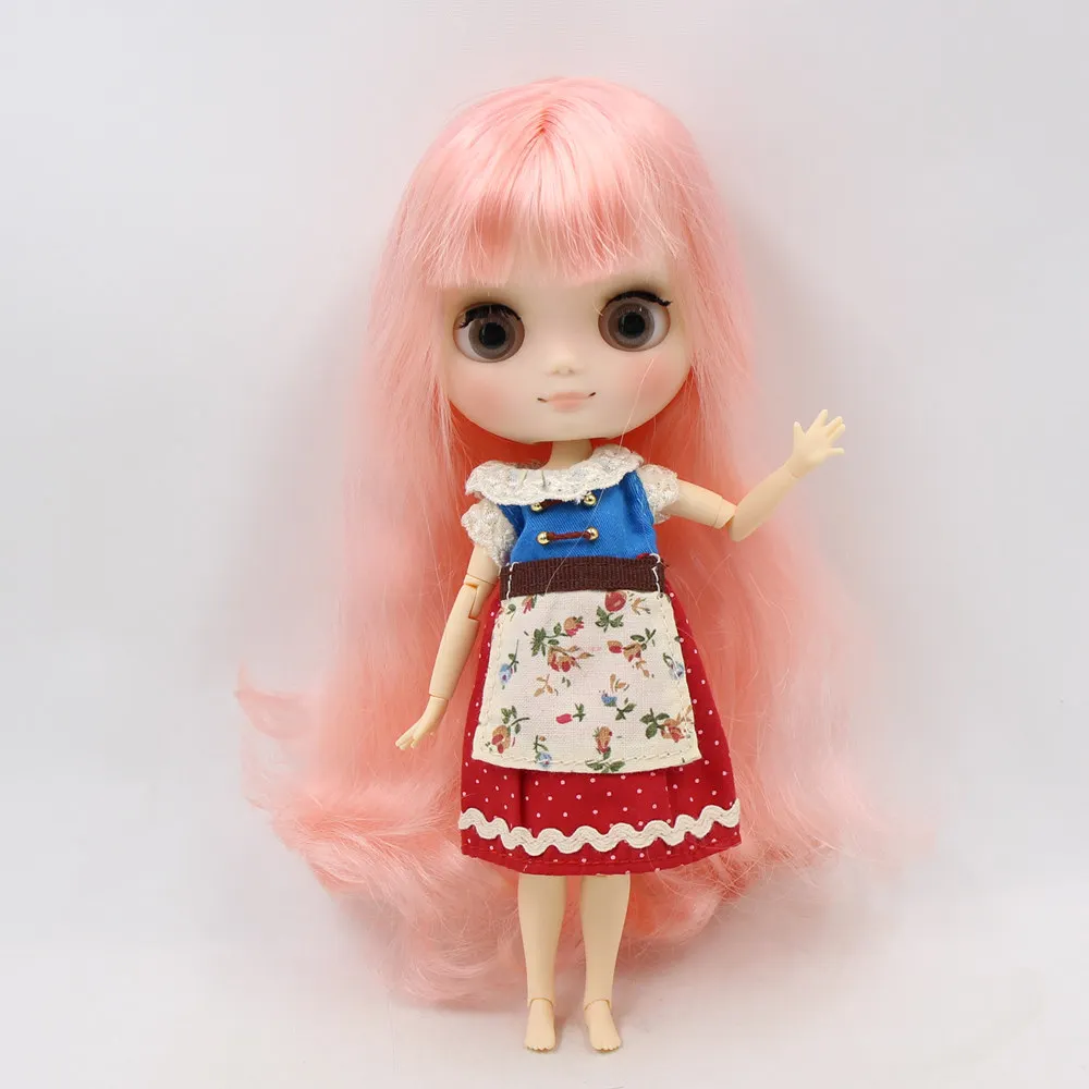 Middie Nude Blyth Doll Pink hair with bangs Matte face gray eye 20cm DIY gift hand set  No.BL1010