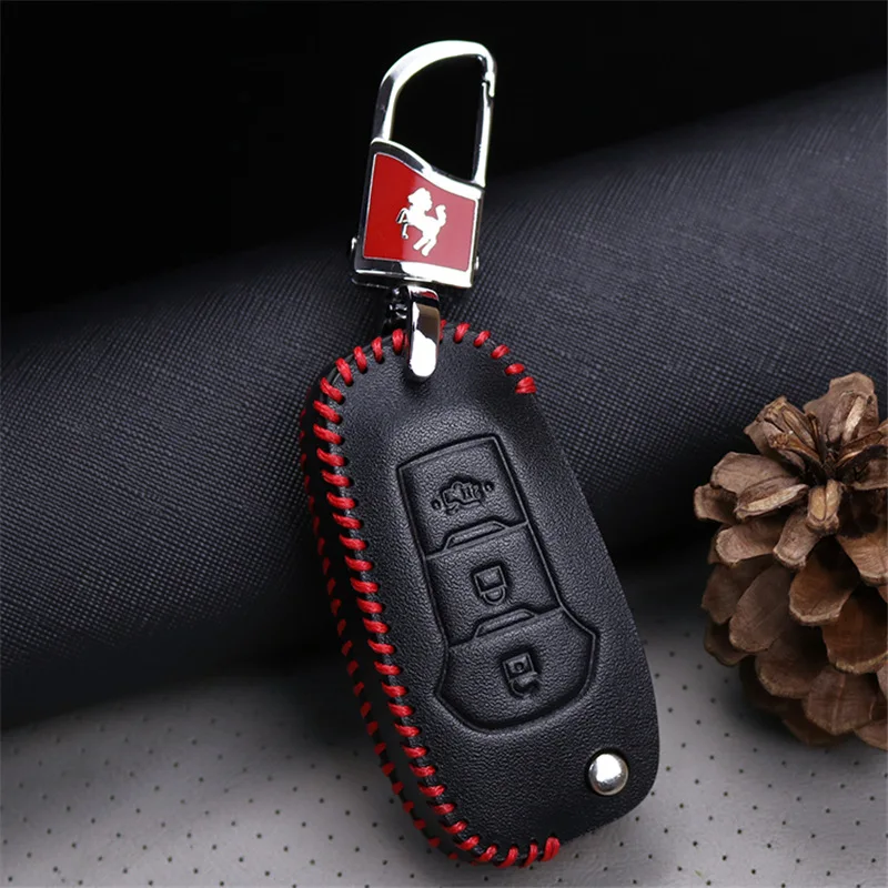 Genuine Leather Car Key Cover Case For Ford Escort Mondeo Mk3 Mk4 Focus 2 3 Kuga Fiesta 3 Buttons Key Chain Case Smart Key Shell