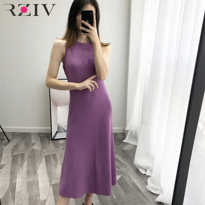 RZIV Women\'s Sweater Dress Casual Solid Color Sling Sleeveless Knitted Dress