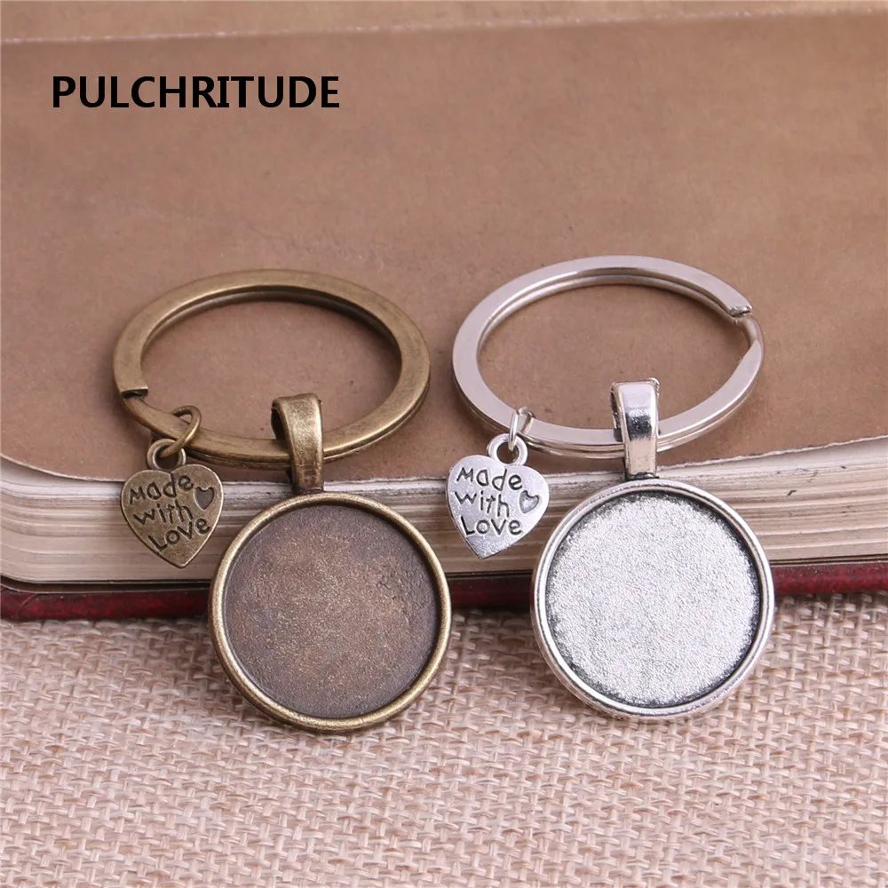 5 sztuk/partia Metal Antique Bronze serce urok pasuje okrągły 20mm Cabochon zestaw breloczek tworzenia biżuterii Diy