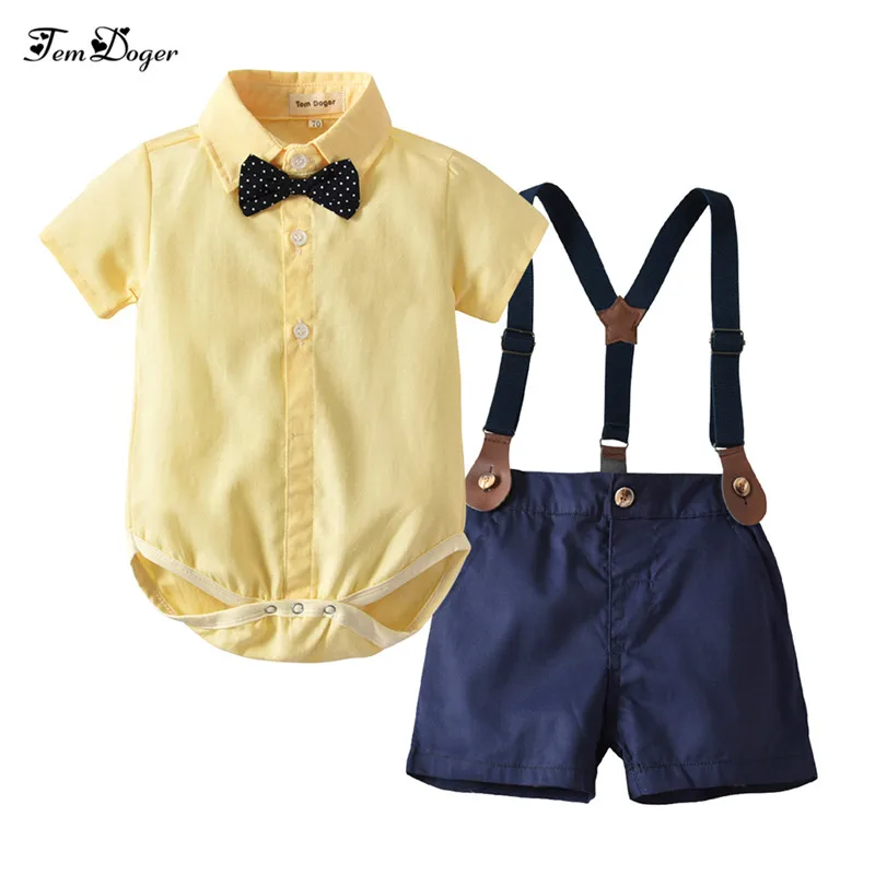 

Tem Doger Baby Clothing Sets 2018 New Infant Newborn Boy Clothes Set Cotton Top+Overalls 2PCS Outfits Boy Costumes