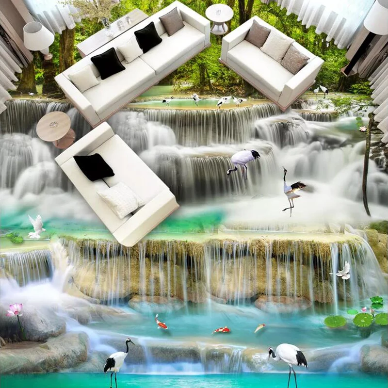

Floor wallpaper Waterfall carp lotus Floor Picture