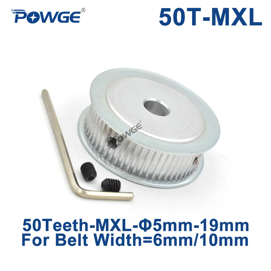 

POWGE 50 Teeth MXL Timing pulley Bore 5/6/6.35/8/10/12/14/15/16/17/19mm for width 6mm 10mm MXL Synchronous Belt Gear 50Teeth 50T