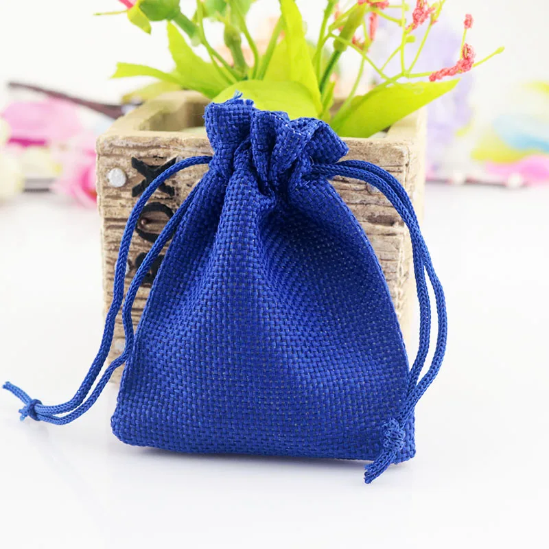 

10pcs/lot 7*9cm Royal Blue Jute Bag Small Drawstring burlap Gift bags Cute Candy Charms Jewelry Packaging Bags for Storage