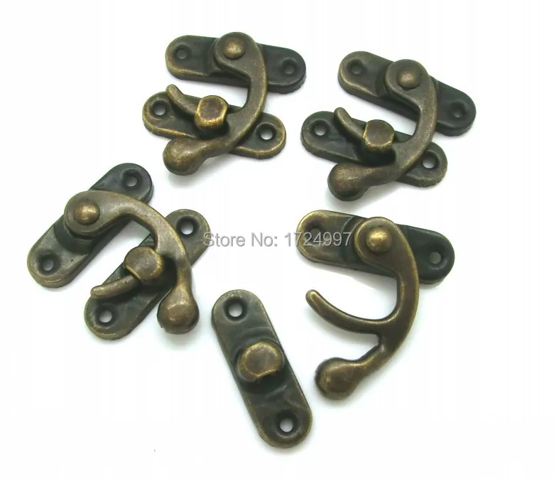 50 Sets Metal Hook Box Latches Clasp Box Lock Handle DIY Handmade Bag Parts Purse Antique Bronze 4 Holes 2.6cm x 2.3cm J1841