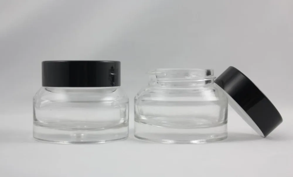 

30g clear glass cream jar with black aluminum lid, 30g cosmetic jar,packing for eye cream,30g glass bottle