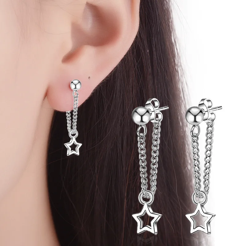 Korean Women Fashion Earring Chain Eardrop Star Pendant Ear Jewelry Simple Stainless Steel Personality Earring