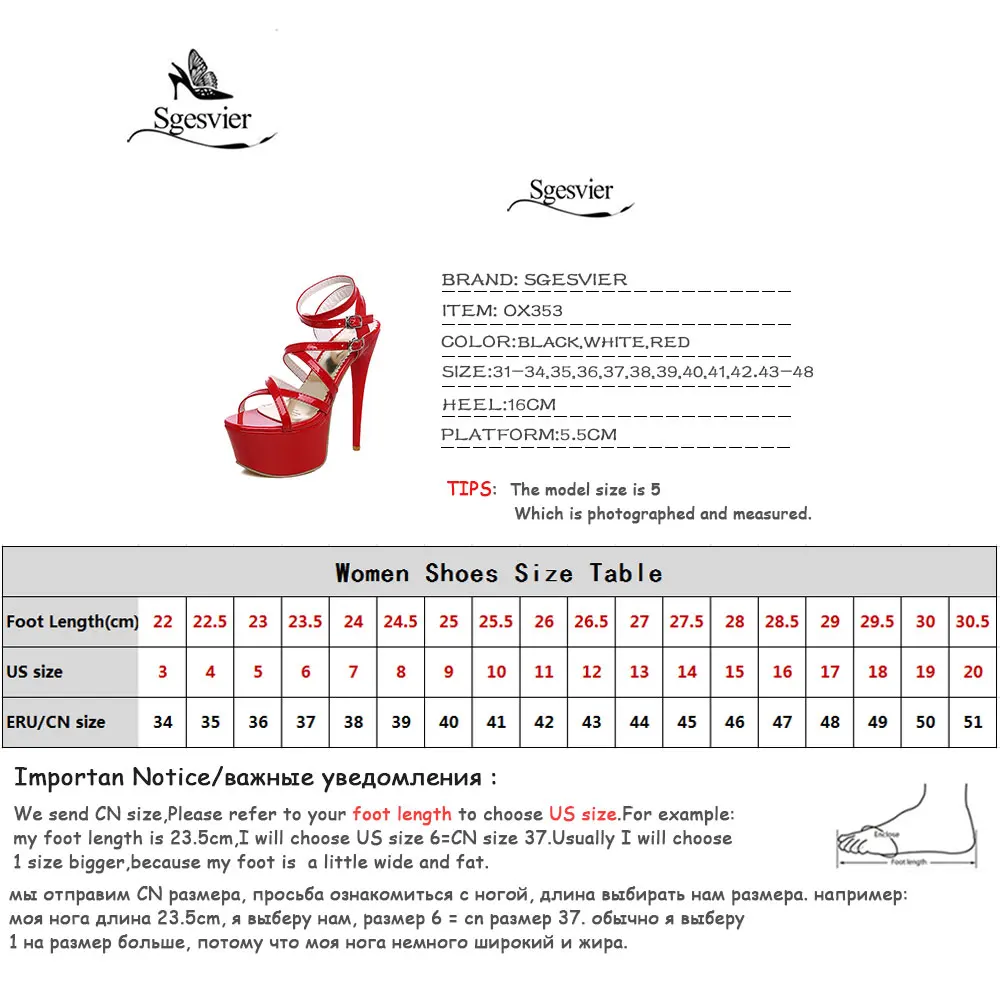 SGESVIER Women High Heel Sandals Platform Shoes Party Sexy Heels Sandal Fashion Red White Black Woman Shoes Size 31-48 OX353