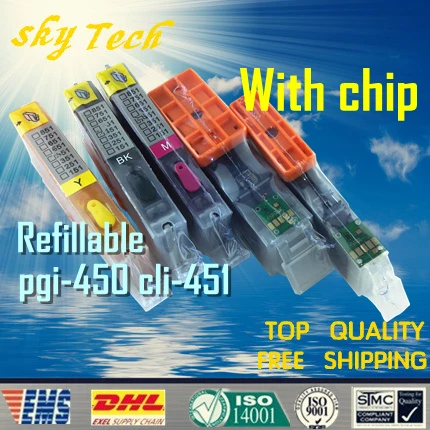 5PK Full ink Refillable Cartridge suit for PGI450 CLI451 ,Suit for canon MG5440 MG5540 MG6440 IX6540 MG7140 iP7240,with ARC chip