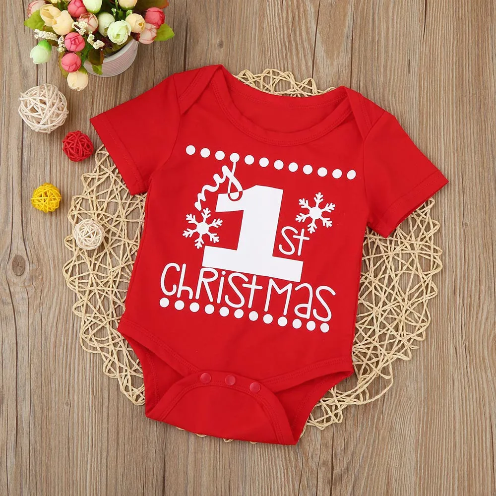 Newborn Baby Kids Girls Boys Merry Christmas Bodysuit My First Christmas Jumpsuit Outfit Clothes DS19