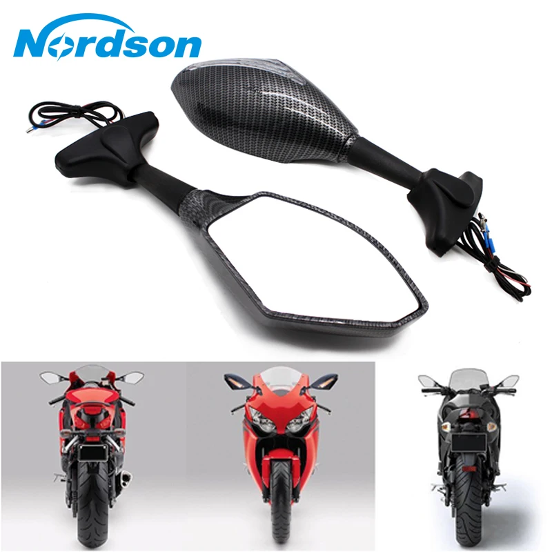 Nordson Motorcycle Rear Mirror Carbon LED Turn Signal For Honda CBR 250 600 1000 RR F3 F4 Kawasaki Ninja 250 300 ZX6R ZX10R 14R