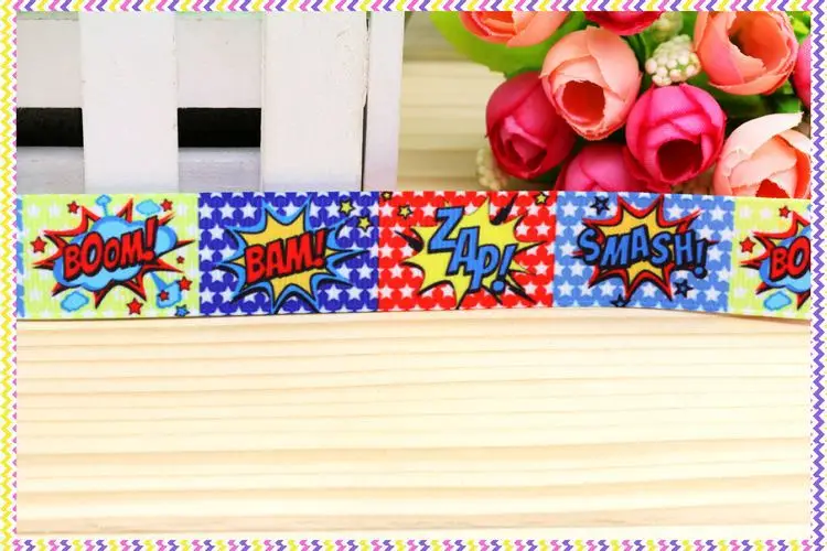 New 7/8''  pow bang printed grosgrain ribbon hair bow headwear party decoration wholesale OEM 22mm H3813