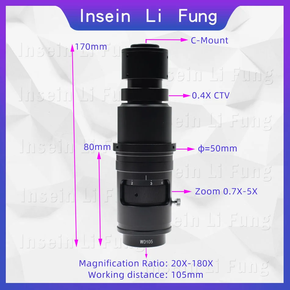 Adjustable Magnification 100X 180X 200X 300X 600X Zoom C Mount Lens For HDMI-compatible VGA USB Industry Video Microscope Camera