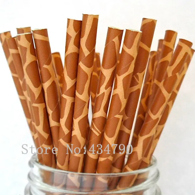 

200 Pcs Giraffe Patterned Paper Straws-Animal Print Hunting Safari Jungle Zoo Party Mason Jar Straw-Children Cute Brown Birthday