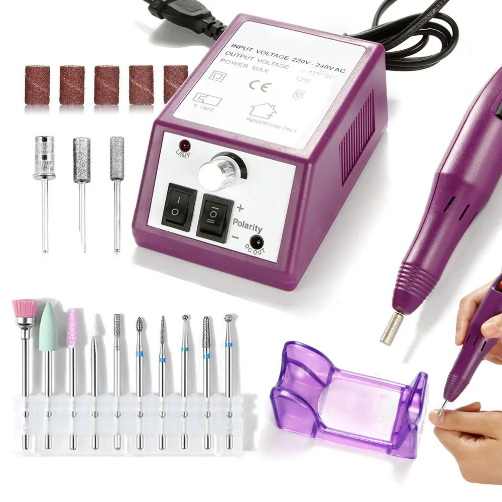 Trapano per unghie apparecchio elettrico per Manicure 10 pezzi frese punte per trapano Set Gel rimozione cuticole macchina per Pedicure Nail Art