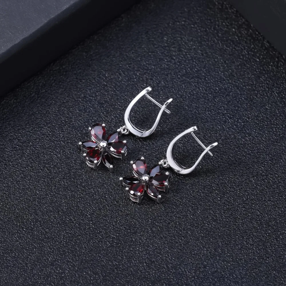 Gem\'s Ballet Solid 925 Sterling Silver Fine Jewelry Flower Design Garnet Stone Gorgeous Drop Earrings For Women
