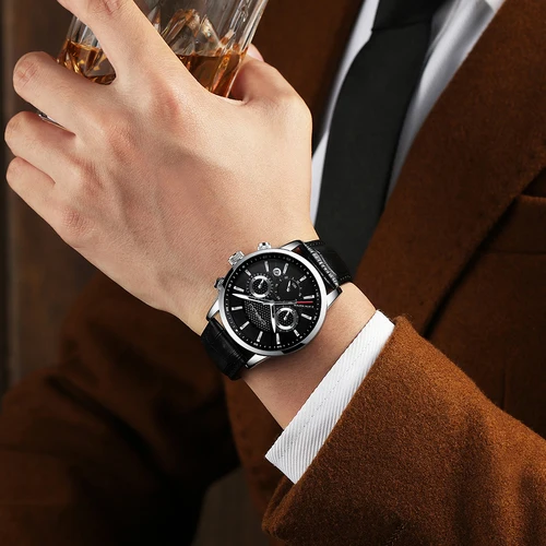 Imagen 2 del producto CRRJU, nuevos relojes deportivos de cuarzo a la moda, reloj de cuero de negocios de lujo para hombre, relojes de pulsera impermeables, reloj Masculino