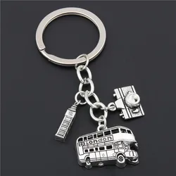 1pc London Keychain Big Ben Key Ring London Bus Charms With Camera England Gift For Traveler E1635