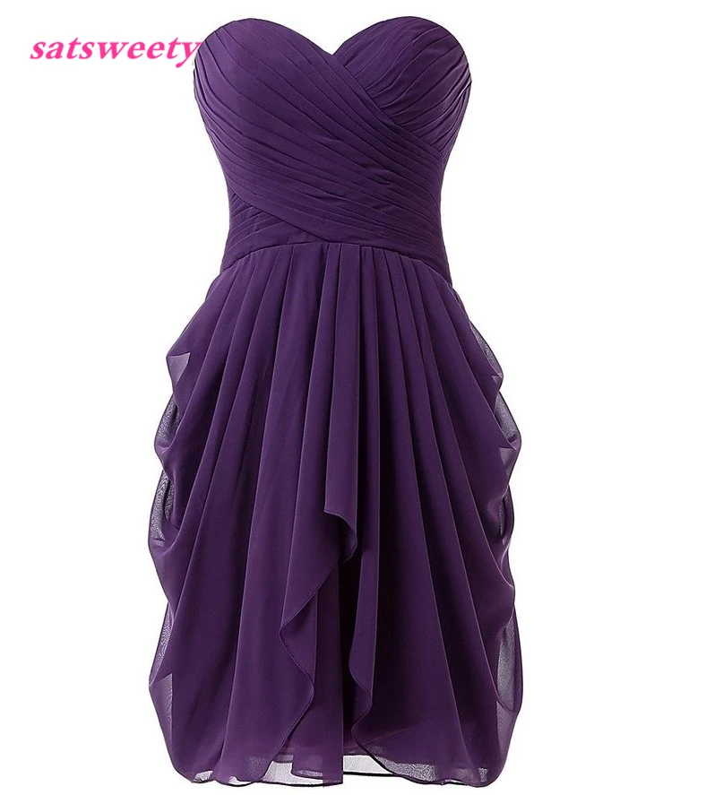 Satsweety Custom Color Real Photo Chiffon Bridesmaid Dresse New Knee Length Sleeveless Short Prom Party Gown Plus Size