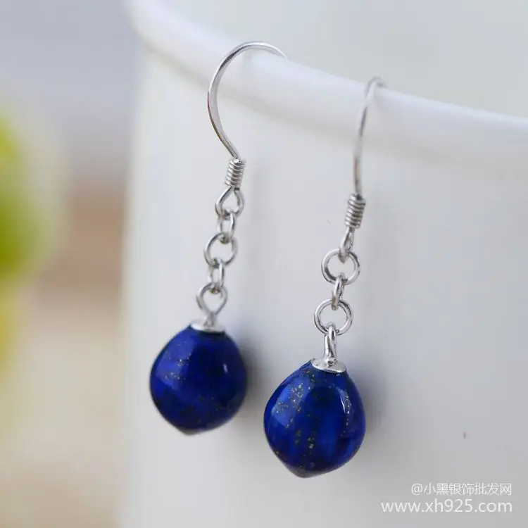 

KJJEAXCMY fine jewelry S925 Standard sterling silver natural lapis lazuli and lovely small earrings birthday christmas gift