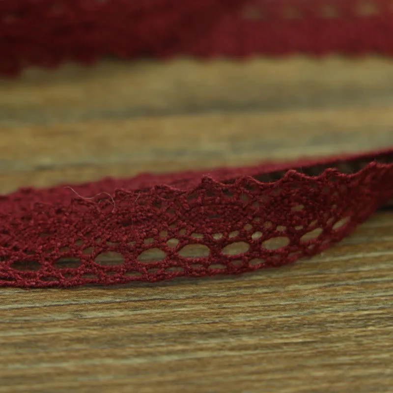 The new 1METER / DARK RED COLOR high quality white 1.2 CM cotton lace sewing Home Furnishing garment accessories DIY material
