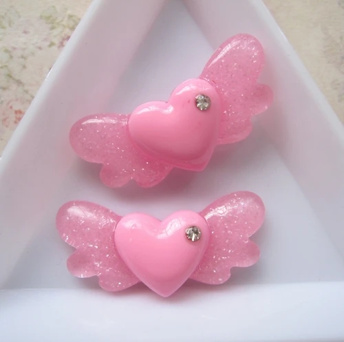 diy flat back resin beads wings heart  for brooch accessory 20pcs