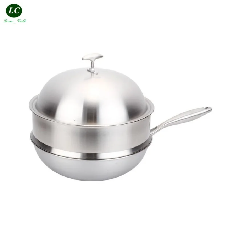 free shipping wok United 5-ply material cooker stainless steel cookware non-stick flat bottom pot no coating wok smokeless