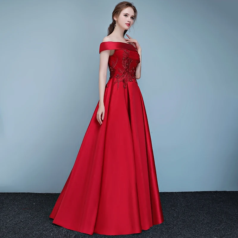 Vestidos de Noche largos con apliques elegantes, vestido Formal Sexy de encaje con cuello de barco para banquete y fiesta, novedad de 2018