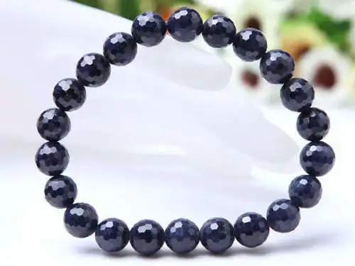 

Genuine Natural Blue Sapphire Faceted Gemstone 7mm 8mm 9mm For Women Man Bracelet Stretch Faceted Round Beads Bracelet AAAAA