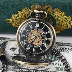 BOLYTE Luxury Retro Hollow Skeleton Mechanical Pocket Watch Male Fob Chain Steel Exquisite Luminous Women Men Pocket Watch Gifs