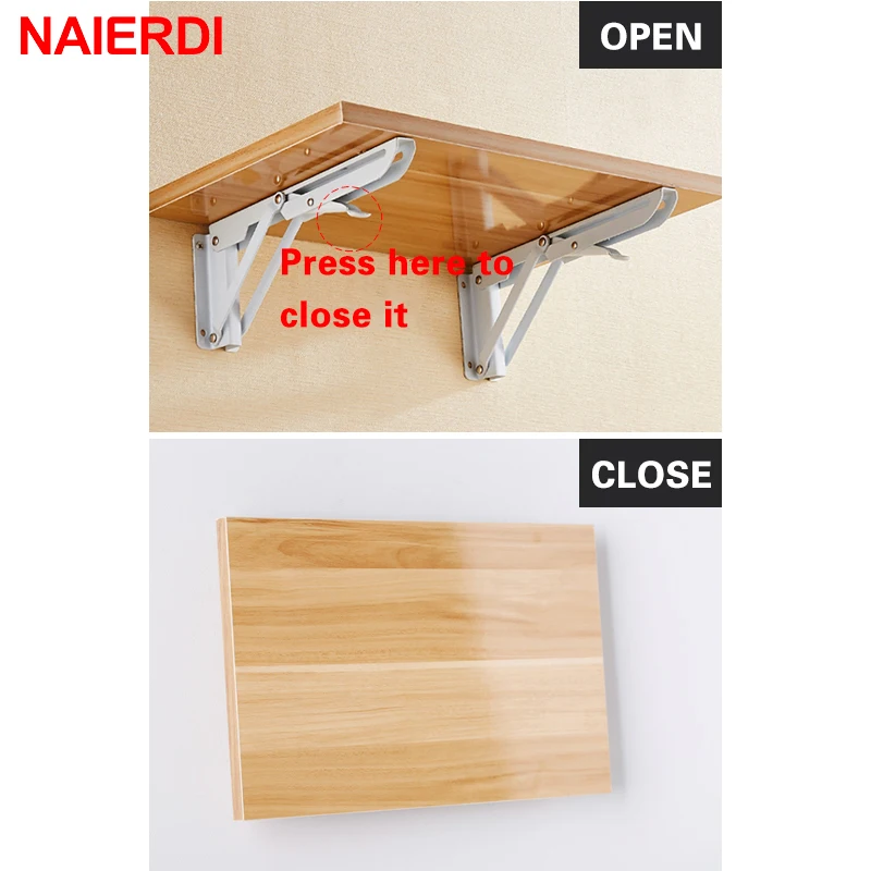 NAIERDI 2PCS Folding Angle Bracket 8-20 Inch Triangle Shelf Heavy Support Adjustable Wall Mounted Bench Table Furniture Hardware