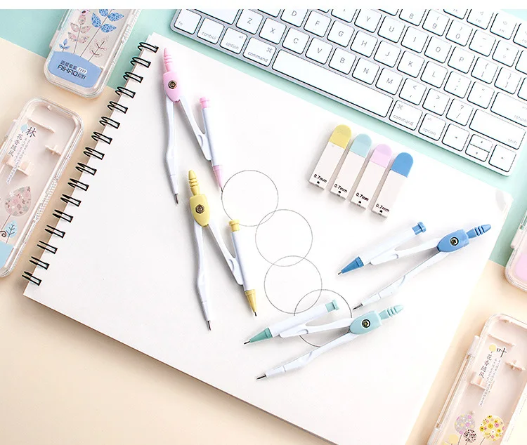 金属描画コンパスと 0.7 ミリメートル芯リフィル数学ツール円ため