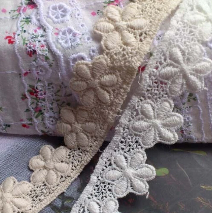 

15 yards 2.5cm 0.98"wide white floral cotton water soluble embroidery lace trim ribbon DIY Accessories 301855L4K76