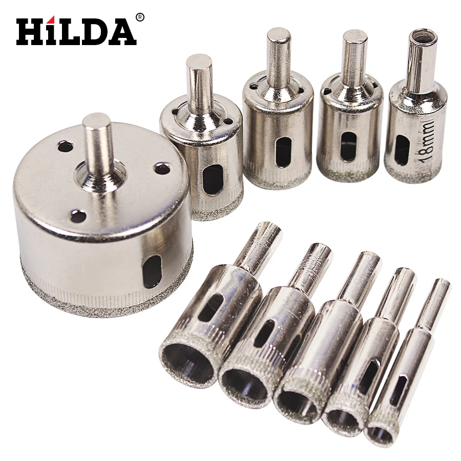 HILDA 10PCS/set 8-50mm Diamond Coated Core Hole Saw Drill Bits Tool Cutter For Tiles Marble Glass Granite Drilling Best Price