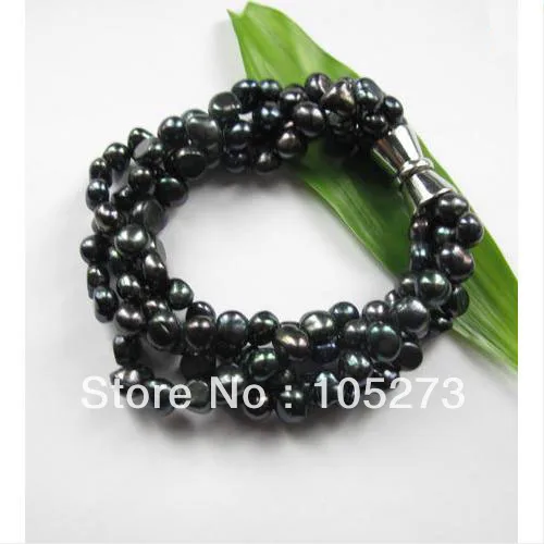 

New Arriver Pearl Jewelry Dark Grey Freshwater Pearl Four Strand Pearl Bracelet With Magnetic Clasp 8'' AA 7-8MM