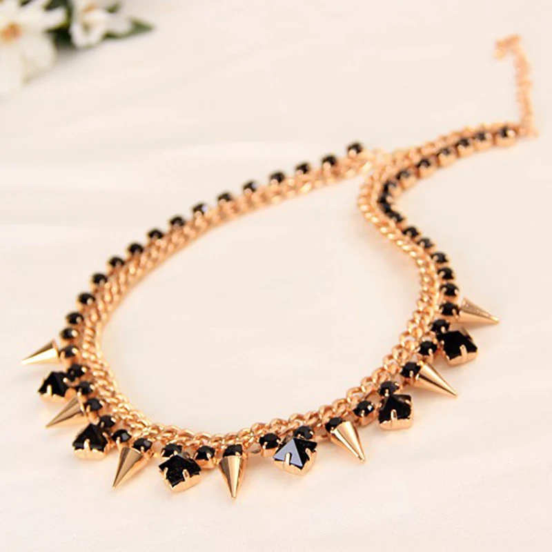 YFJEWE The New Style Fashion Jewelry for women black rhinstone crystal Gold Color Necklace chain rivets Party Accessories #N029