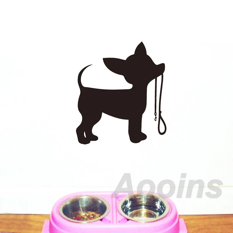 Cute Animal Little Dog Chihuahua Leash Vinyl Wall Stickers Home Interior Decoration Puppy Silhouette Wall Art Decals