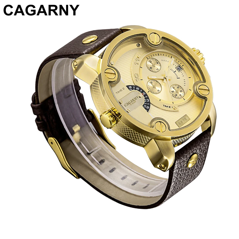 Cagarny Quartz-Watch Men Casual Men\'s Quartz Watches Golden Sport Russian Army Military Watch Man Dual Time Zone Display Clock