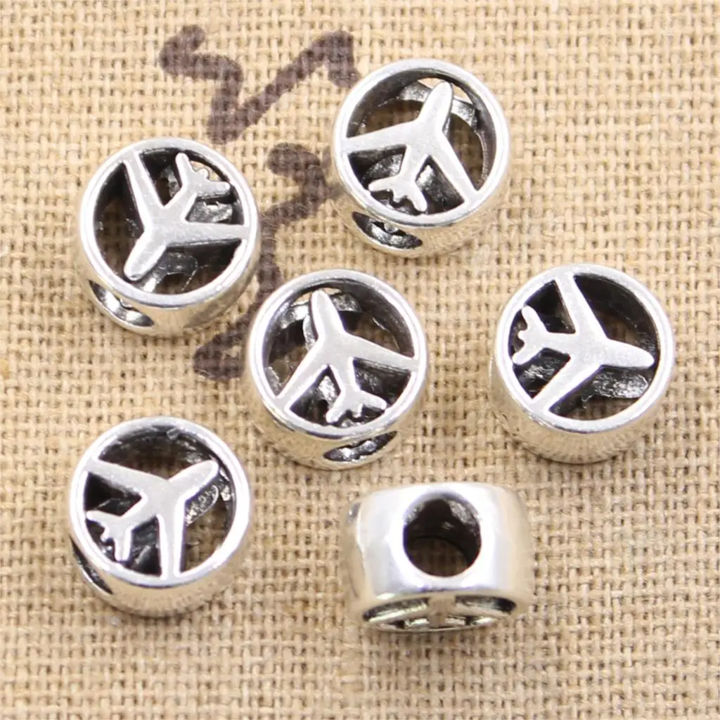 15pcs 11x7x11mm Airplane Plane 4mm Big Hole Antique Silver Color Beads Charms Fits Diy Charms Bracelet Jewelry Beads