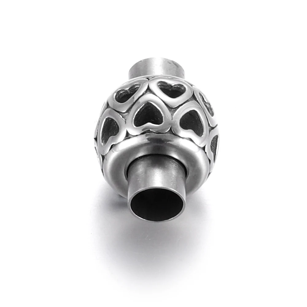 Stainless Steel Magnetic Clasp Hollow Heart 5mm Leather Cord Clasps Bracelet Connector Magnet Buckle Jewelry Making DIY Supplies