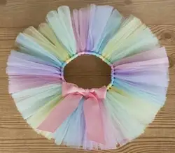 Colorful Baby Girls Tutu Skirts Infant Handmade Ballet Tutus Pettiskirt with Pink Ribbon Bow Newborn Birthday Party Skirts 1Pcs